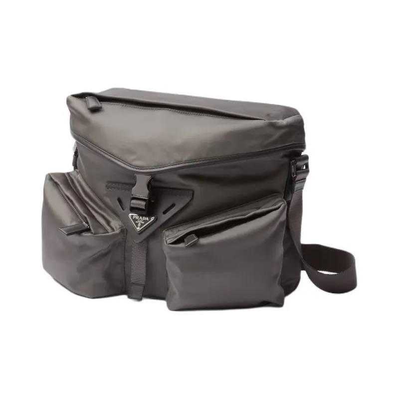 PRADA Recycled Nylon With Patchwork Leather Crossbody Bag Shoulder Bag Men's Gray-1