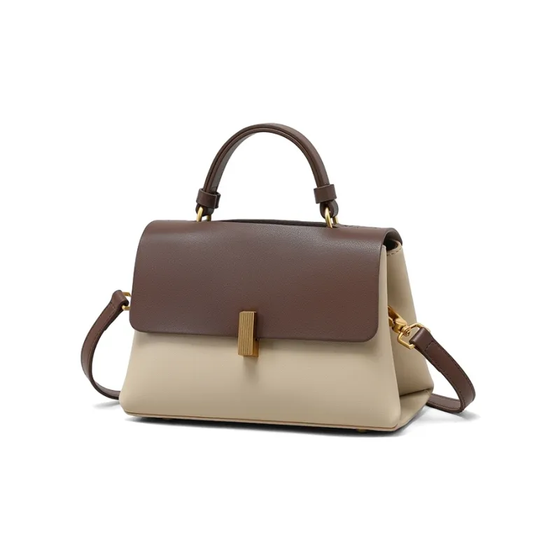 VINEY Cow Leather Handbag, Shoulder Bag, Crossbody Bag Regular Women's Beige Coffee-3