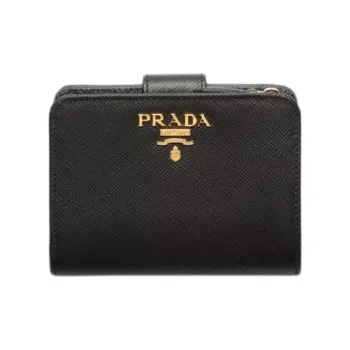 PRADA Saffiano Leather Wallet Women's Black With Light Pink