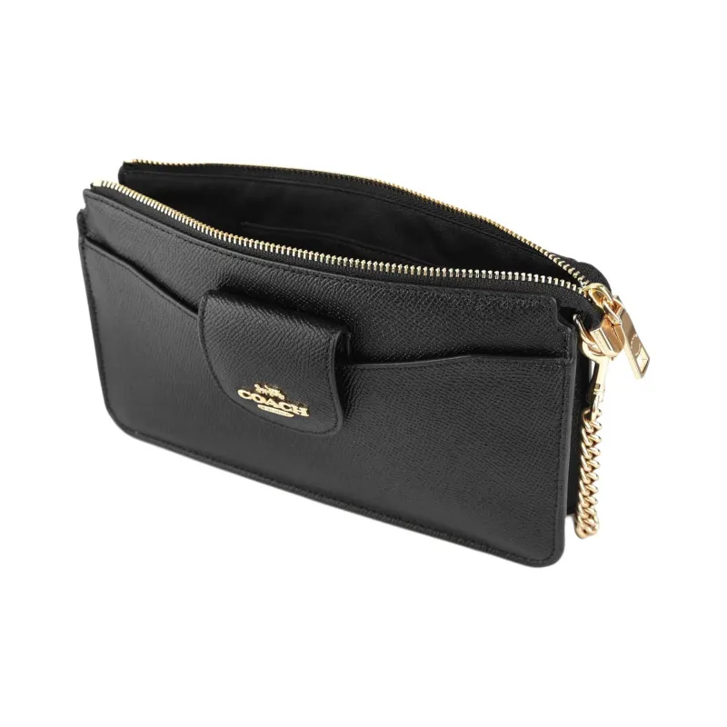 COACH POPPY Solid Color Pebbled Leather Combo Bag Card Holder Crossbody Bag Women's Black-4