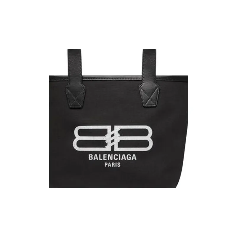 Balenciaga Cotton Canvas Tote Bag Shopping Bag Shoulder Bag Handbag Small Size Women's Black-4