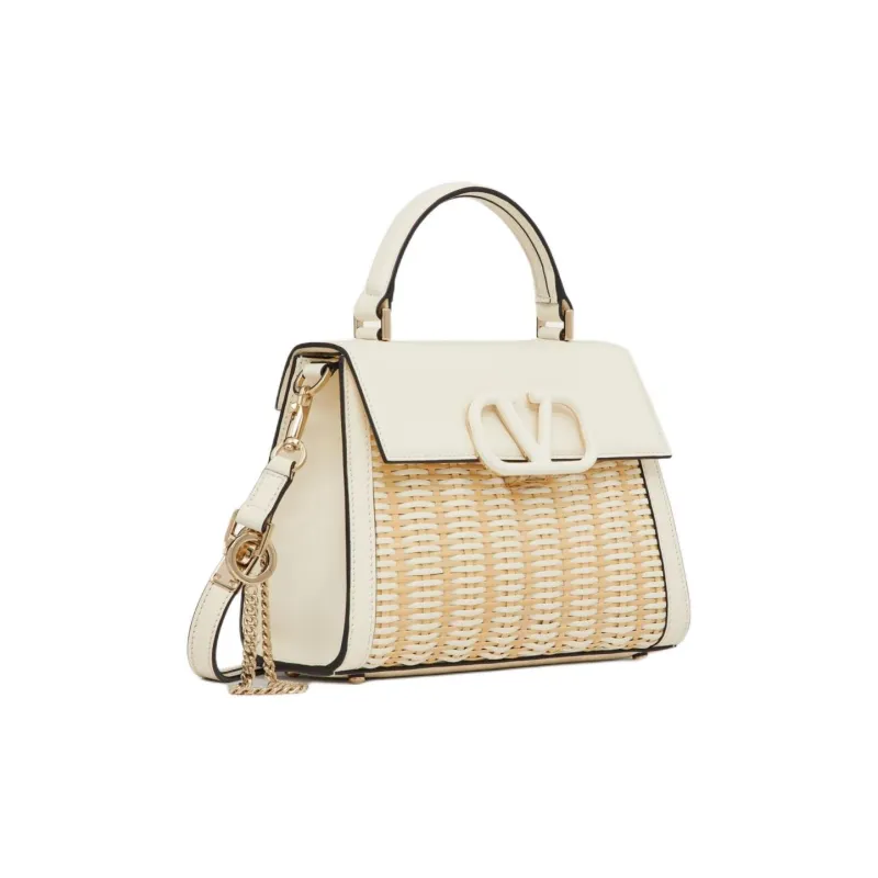 Valentino VSLING Wicker Shoulder Bag Crossbody Bag Handbag Small Size Women's Natural Color With Ivory Accents-1