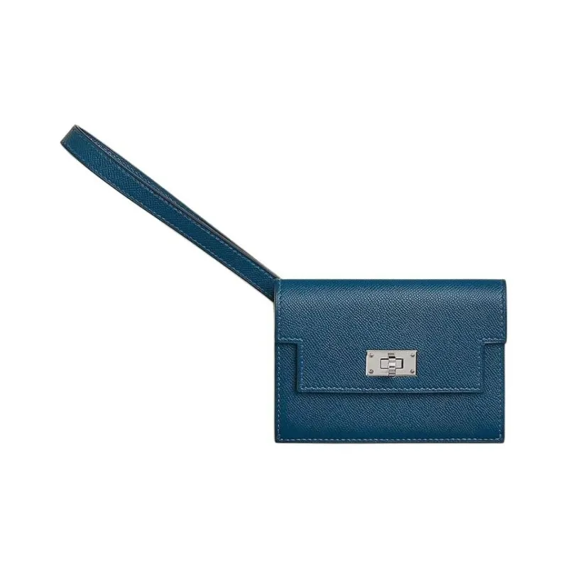HERMES Kelly Pocket Madame Leather With Calfskin Calfskin Clutches Wallets Women's S4 Deep Blue Dark Blue-0