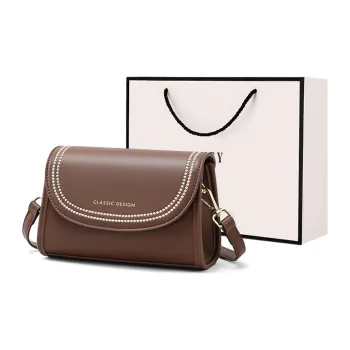 VINEY Cow Leather Patchwork Synthetic Leather Small Square Bag Shoulder Bag Small Size Women's Coffee