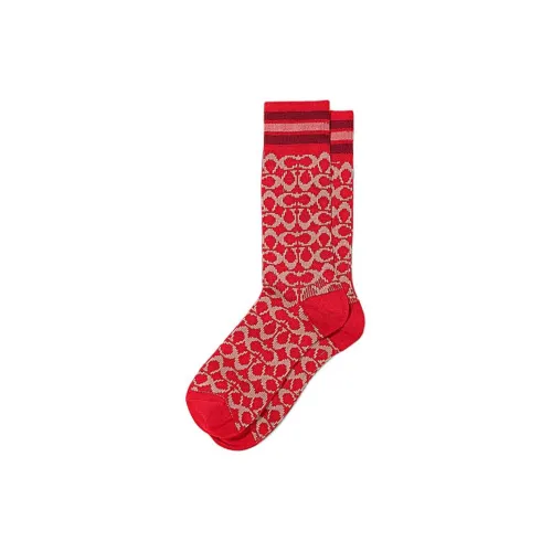 COACH Mid-Calf Socks Women's 1 Pack Red