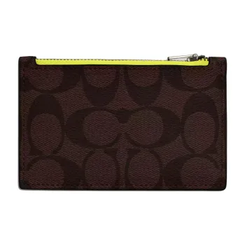 COACH Card Case Canvas With Calfskin Wallets Card Holders Men's Mahogany Bright Yellow