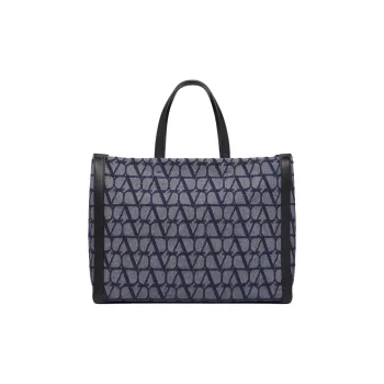 Valentino Jacquard Fabric Tote Bag Shopping Bag Handbag Medium Size Men's Denim Patchwork Black