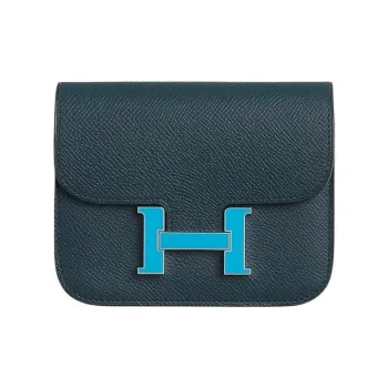 HERMES Constance Slim Epsom Calfskin Fanny Pack Coin Purse Wallet Women's Prussian Blue