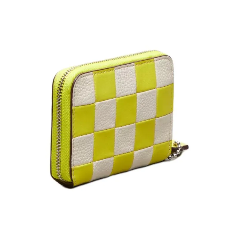 Coachtopia Leather Coin Purses Wallets Women's Bright Yellow Color Blocking Chalk-1