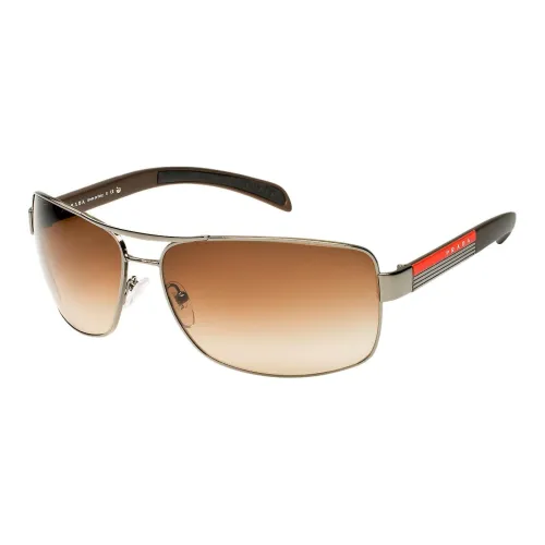 PRADA Stainless Steel Metal Rectangular Sunglasses Men's Brown