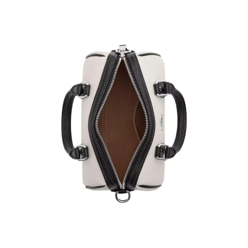 COACH Cross-Stitch Leather Boston Bag Handbag Shoulder Bag Crossbody Bag Mini Women's Chalk White With Black-2