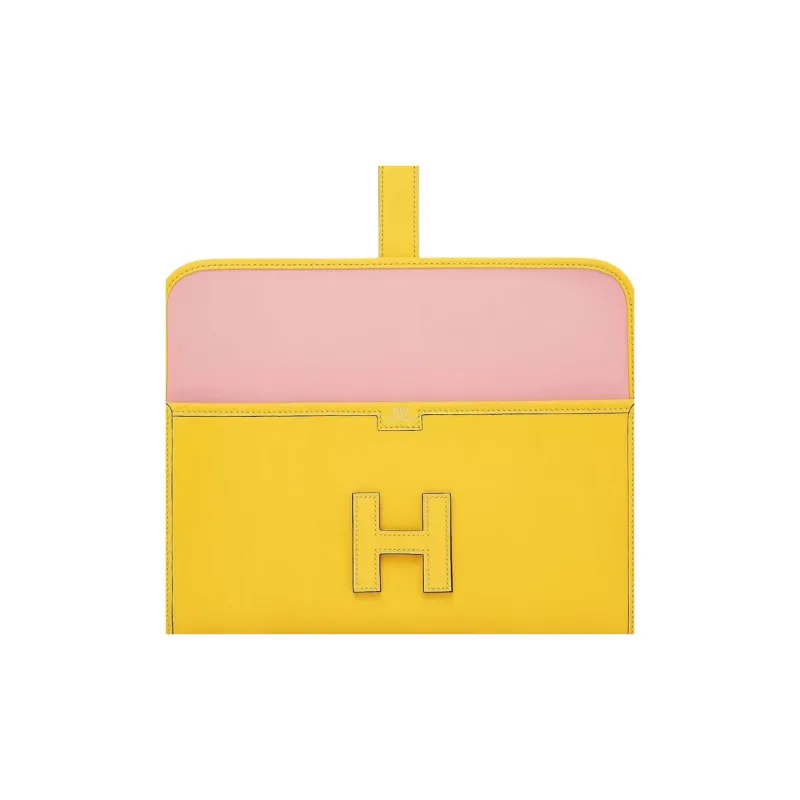 HERMES Jige Elan Swift Leather Clutch Women's Naples Yellow & Red-2