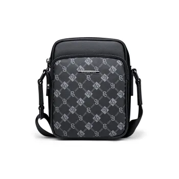 WilliamPOLO Cow Leather Cell Phone Shoulder Bag Crossbody Bag Regular Men's Black
