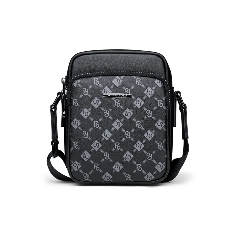WilliamPOLO Cow Leather Cell Phone Shoulder Bag Crossbody Bag Regular Men's Black-0
