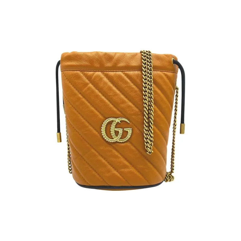 GUCCI GG Marmont Leather Bucket Bags Shoulder Bag Crossbody Bag Mini Women's Brown-0