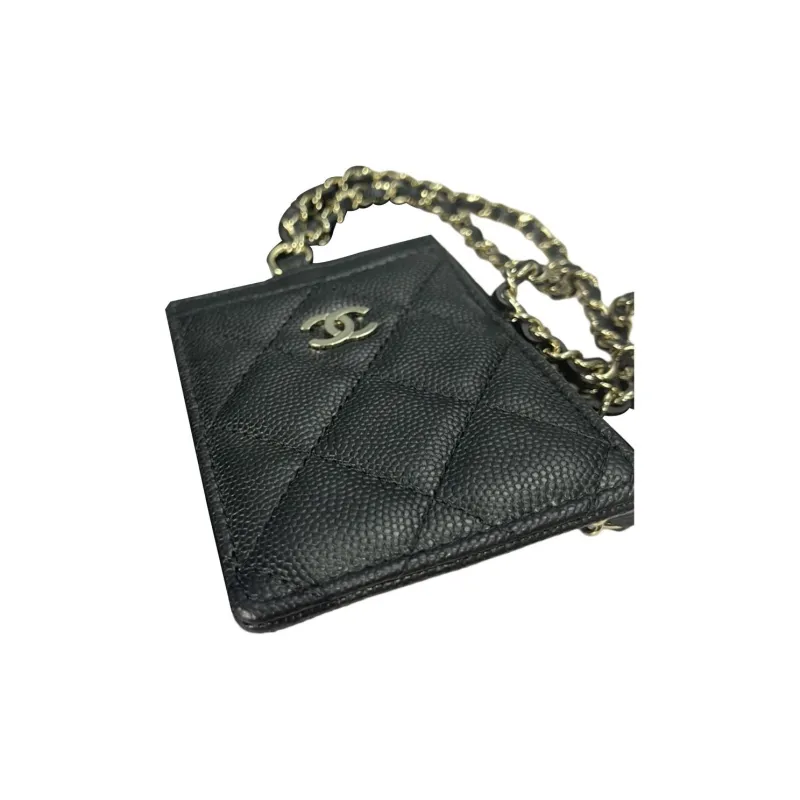 CHANEL Grain Caviar Cow Leather Coin Purse, Card Holder Unisex Black-1