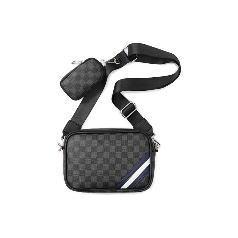 ALNI BITTON Synthetic Leather Combo Bag, Crossbody Bag Regular Men's Black Plaid-3