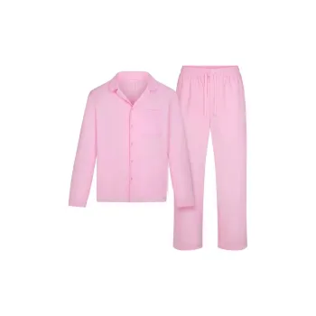 SKIMS Valentine's Day Collection COTTON POPLIN MEN'S LONG SLEEP SET Pajama Set Men's BUBBLE GUM/Bubble Gum