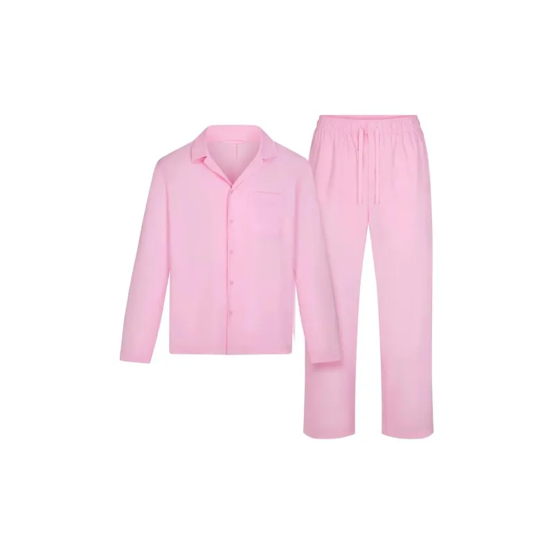 SKIMS Valentine's Day Collection COTTON POPLIN MEN'S LONG SLEEP SET Pajama Set Men's BUBBLE GUM/Bubble Gum-0