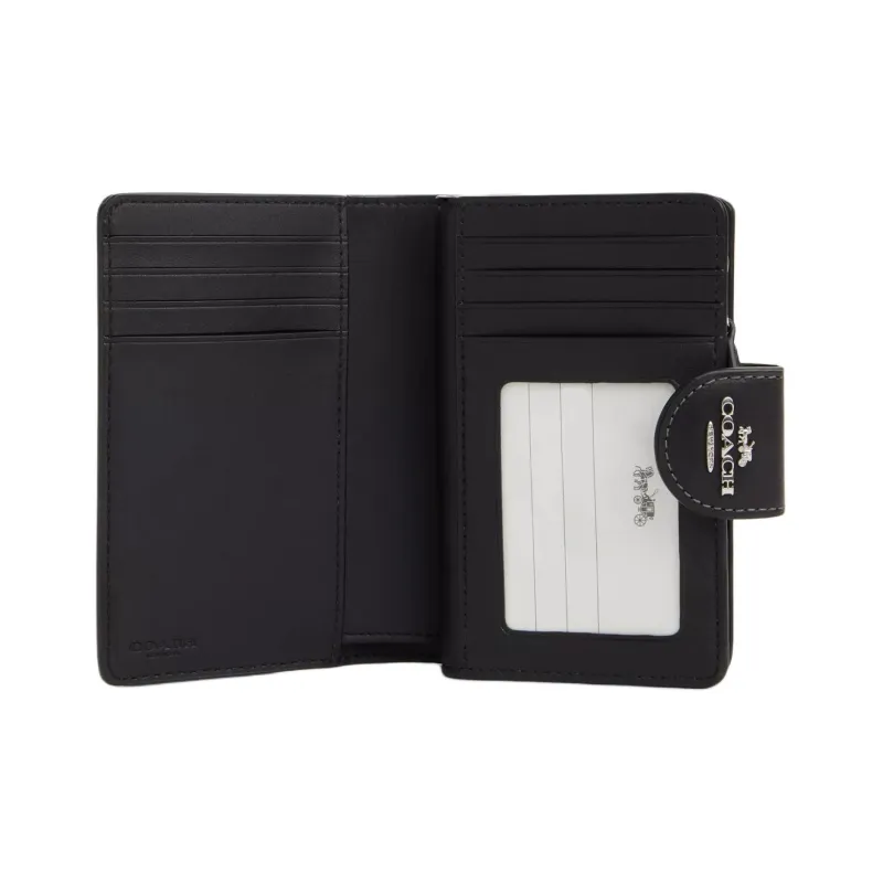 COACH Corner Zip Canvas Card Holder Wallet Medium Size Women's Silver/Black Multicolor-1