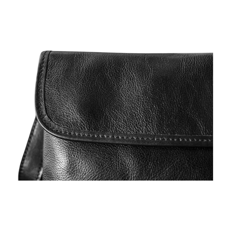 Back Step Top Grain Vegetable Tanned Cow Leather One Shoulder Crossbody Cell Phone Clutch Small Size Unisex Black-3
