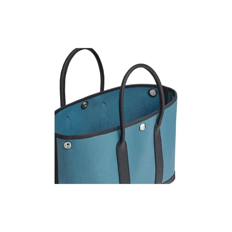 HERMES Garden Party Denim Blue Canvas With Leather Canvas Bag Garden Bag Handbag Unisex Blue-2