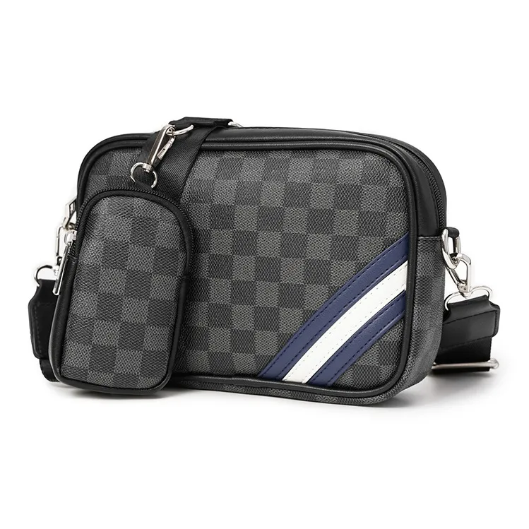 ALNI BITTON Synthetic Leather Combo Bag, Crossbody Bag Regular Men's Black Plaid-1