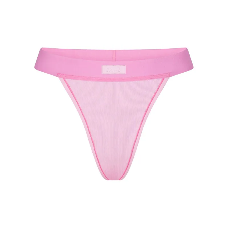 SKIMS Valentine's Day Collection COTTON RIB THONG Underpants Women's 1 Pack BUBBLE GUM/Bubble Gum-0