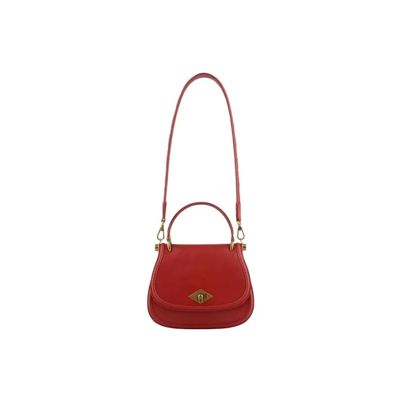 POURCHET Cow Leather Saddle Bag, One Shoulder Handbag Women's Red/Black-1