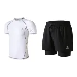 White Short-Sleeved+Mock Two-Piece Swimming Shorts