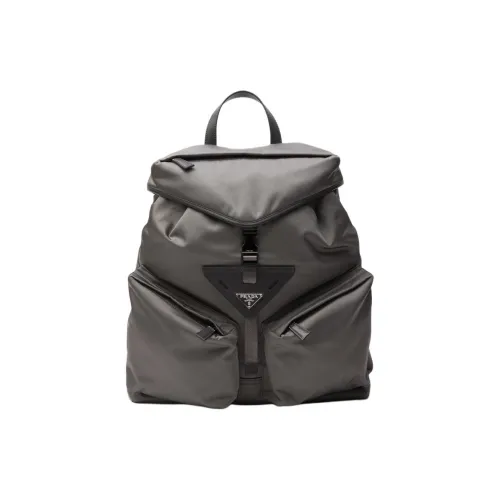 PRADA Re-Nylon Fabric With Leather Backpack Men's Iron Gray
