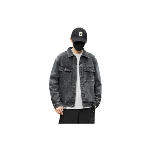 Tonlion Denim Jackets Men Black Gray