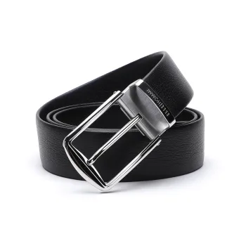 ELLE HOMME Pin Buckle Belt Casual Fashion Cow Leather, Steel Buckle Belt Men's Black Width 3.7cm