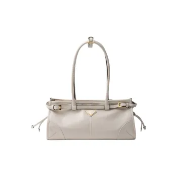 PRADA Leather One Shoulder Handbags Medium Size Women's White