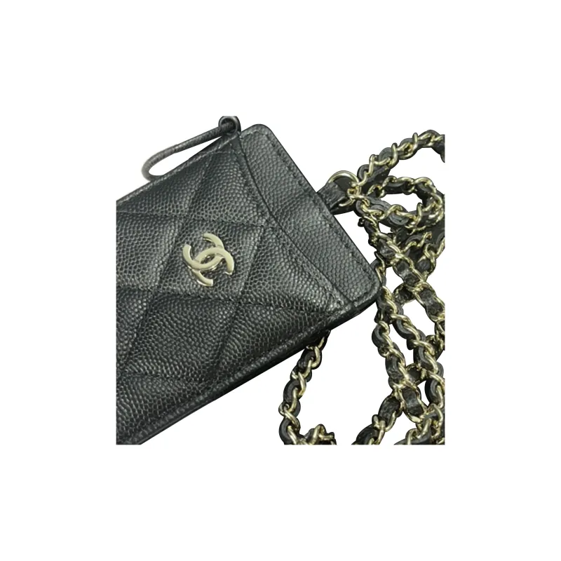 CHANEL Grain Caviar Cow Leather Coin Purse, Card Holder Unisex Black-3