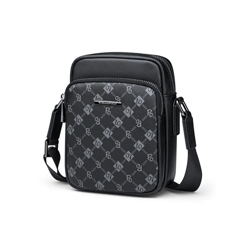 WilliamPOLO Cow Leather Cell Phone Shoulder Bag Crossbody Bag Regular Men's Black-1