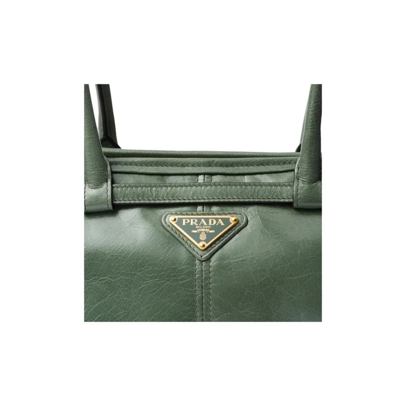 PRADA Leather One Shoulder Handbag Medium Size Women's Sage Green-4