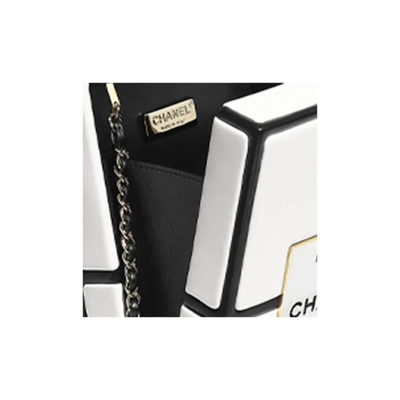 CHANEL Lambskin Shoulder Bag Crossbody Bag Mini Women's White Black Multicolor-5