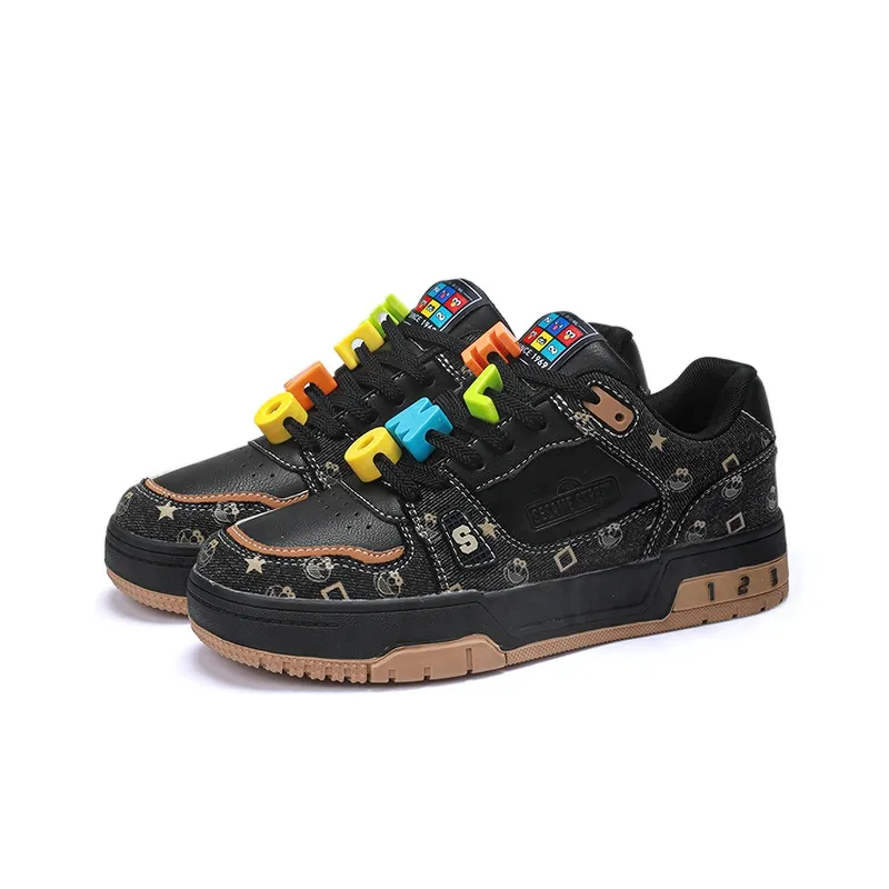 SESAME STREET Skateboard Shoes Unisex Low Top Black & White/Denim Blue/Beige Apricot/Black-2