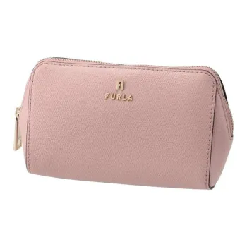 Furla Embossed Calfskin Makeup Box Clutch Medium Size Women's Rose Pink