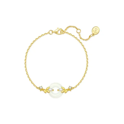FANCI 925 Sterling Silver Hetian Jade Bracelet Pale Greenish White Jade Women's