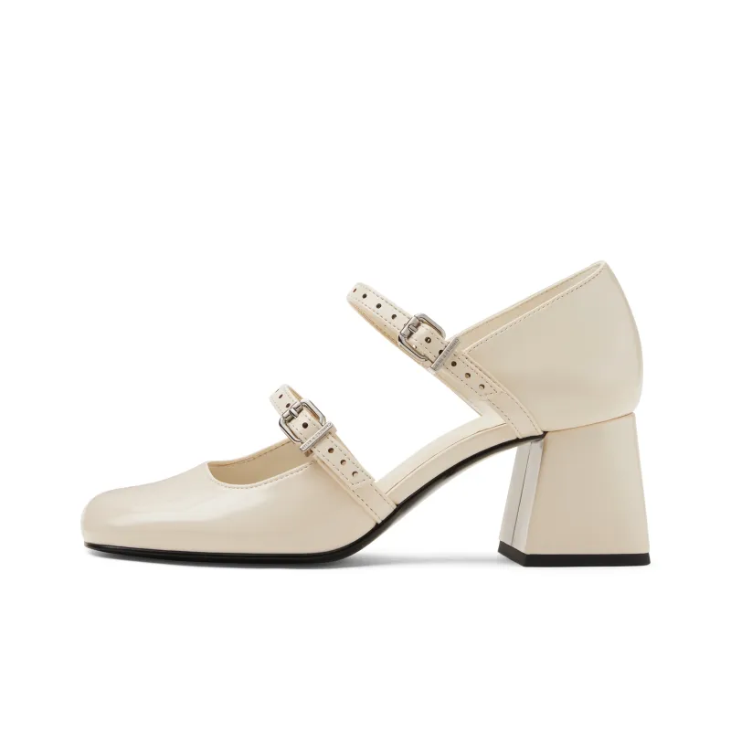 CHARLES&KEITH Small CK Mary Jane Shoes 6cm Women's Black Patent Black/Beige-3