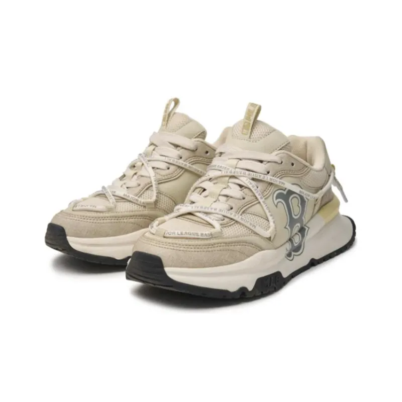 MLB Chunky Runner Anti Slip Wear Resistant Low Top Casual Running Shoes Unisex Beige Black-2