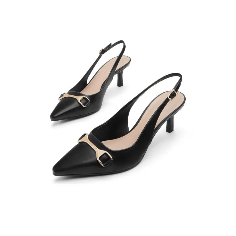 CHARLES&KEITH Small Ck High Heel Sandal 6.4cm Women's Chalk White/Black/Cognac Brandy-5
