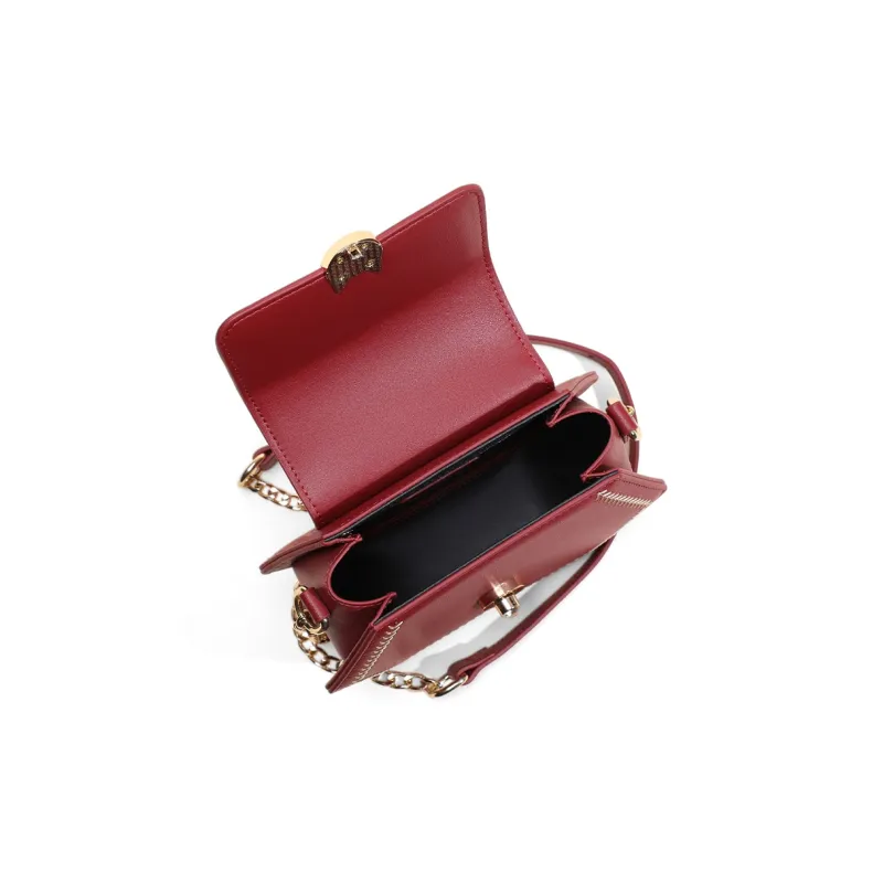 COMELY Cow Leather Patchwork Synthetic Leather Shoulder Bag Crossbody Bag Chain Pack Small Size Women's Agate Red-4