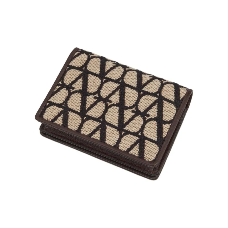 Valentino Leather Detail Wallet Small Size Women's Beige & Black-2