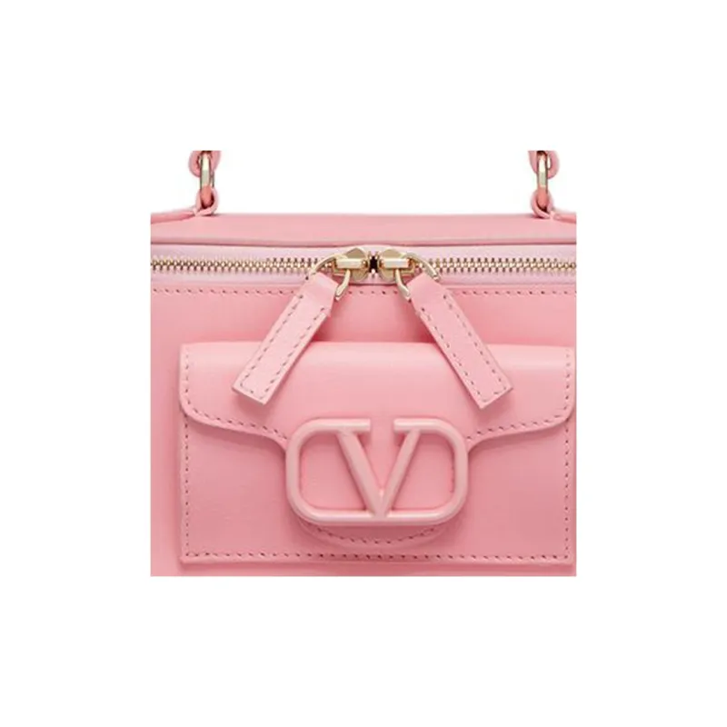 Valentino Locò Calfskin Box Bag Shoulder Bag Crossbody Bag Handbag Mini Women's Cream Pink-7