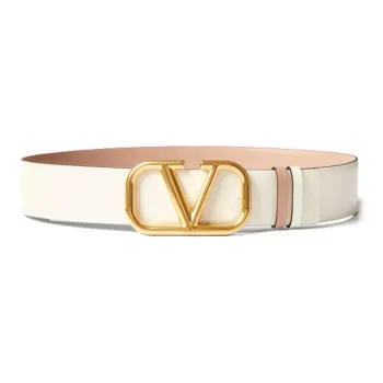 Valentino Multicolor Detail Smooth Buckle Leather Belts Women's Beige Width  4cm