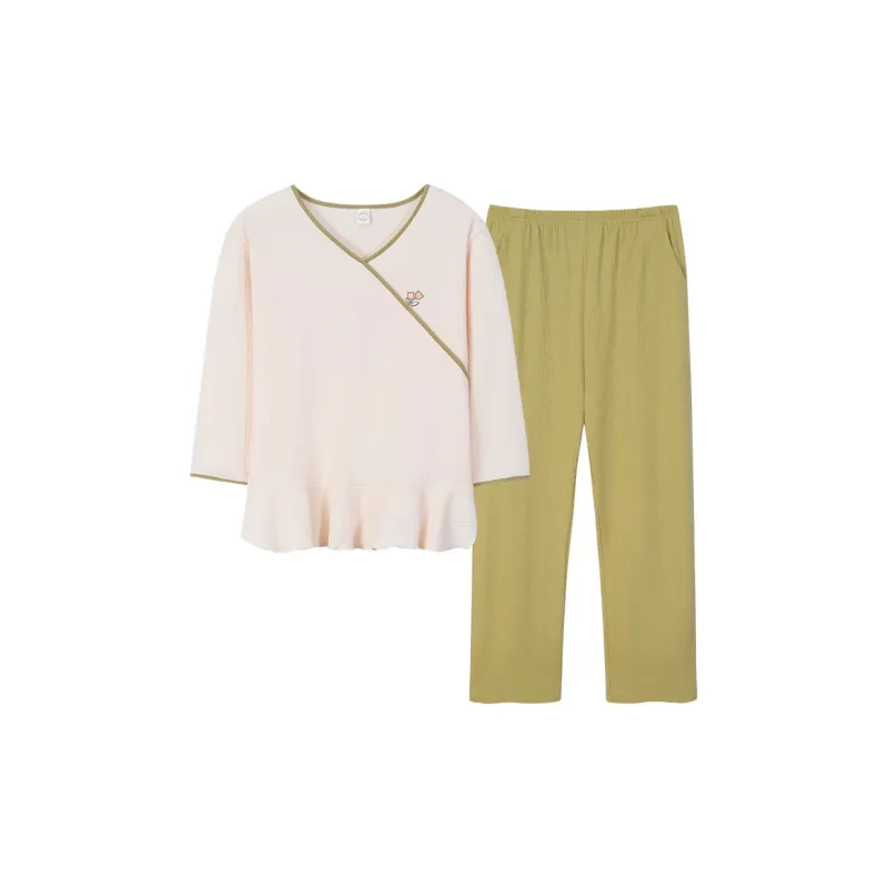 Sha Qian Pajama Set Spring And Fall Season Women's Champagne-0