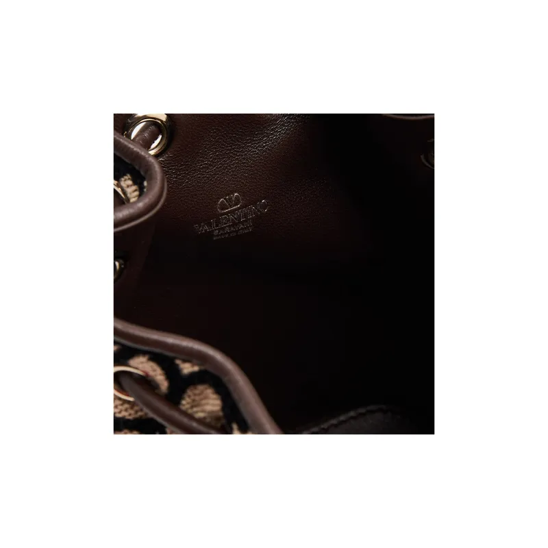 Valentino Fabric Bucket Bag Mini Women's Brown & Beige-2